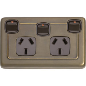 3 Gang Flat Plate Rocker Switch with Double Socket